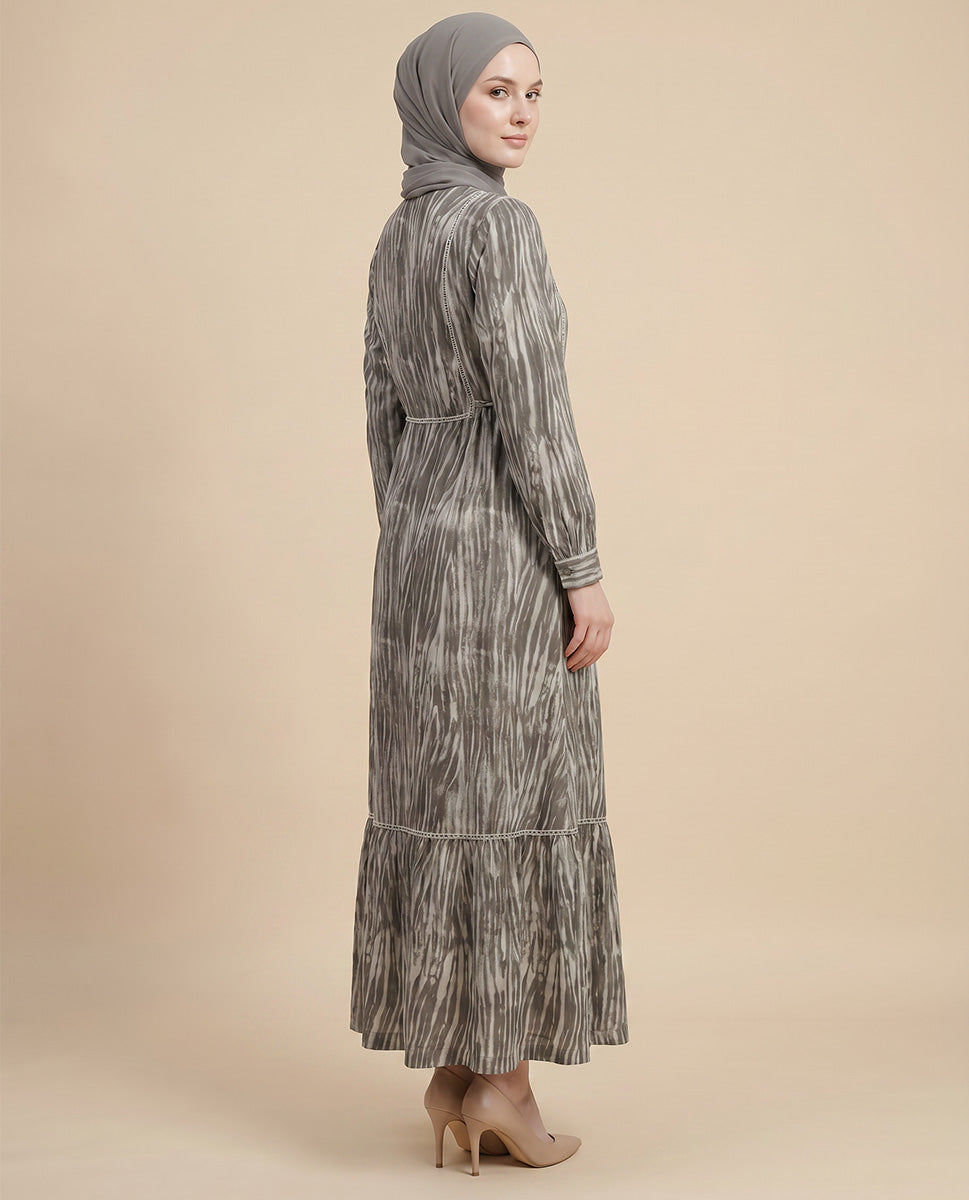 Green Brushstroke Poly Chiffon Maxi Dress