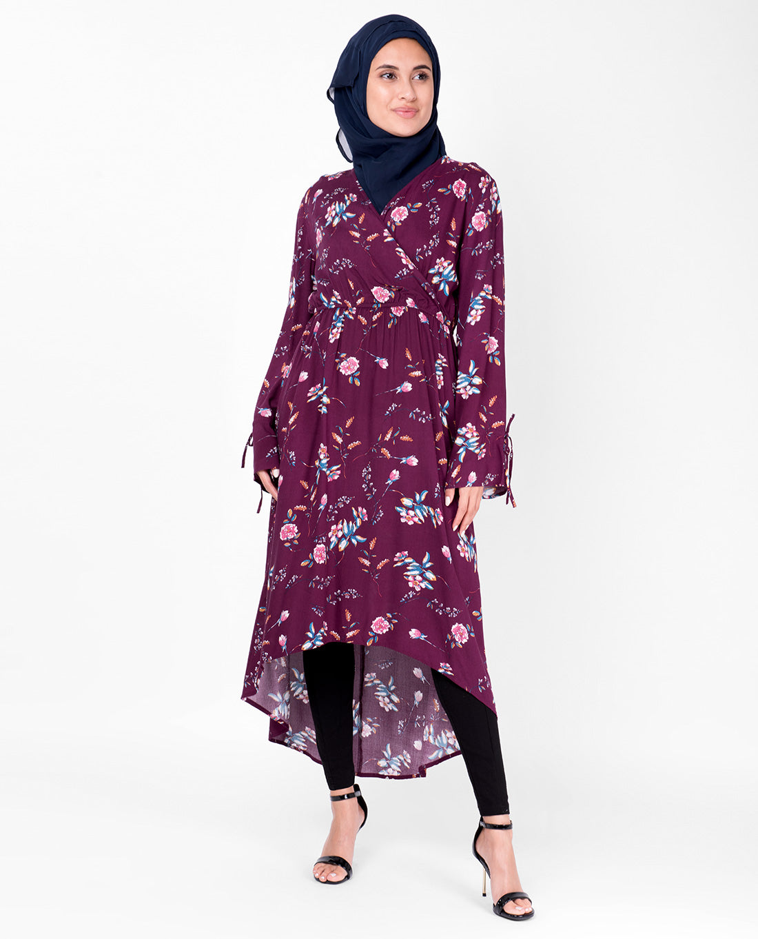 Floral Maroon Gathered Midi