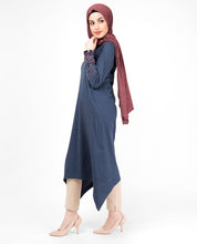 Blue Melange Embroidery Modest Top