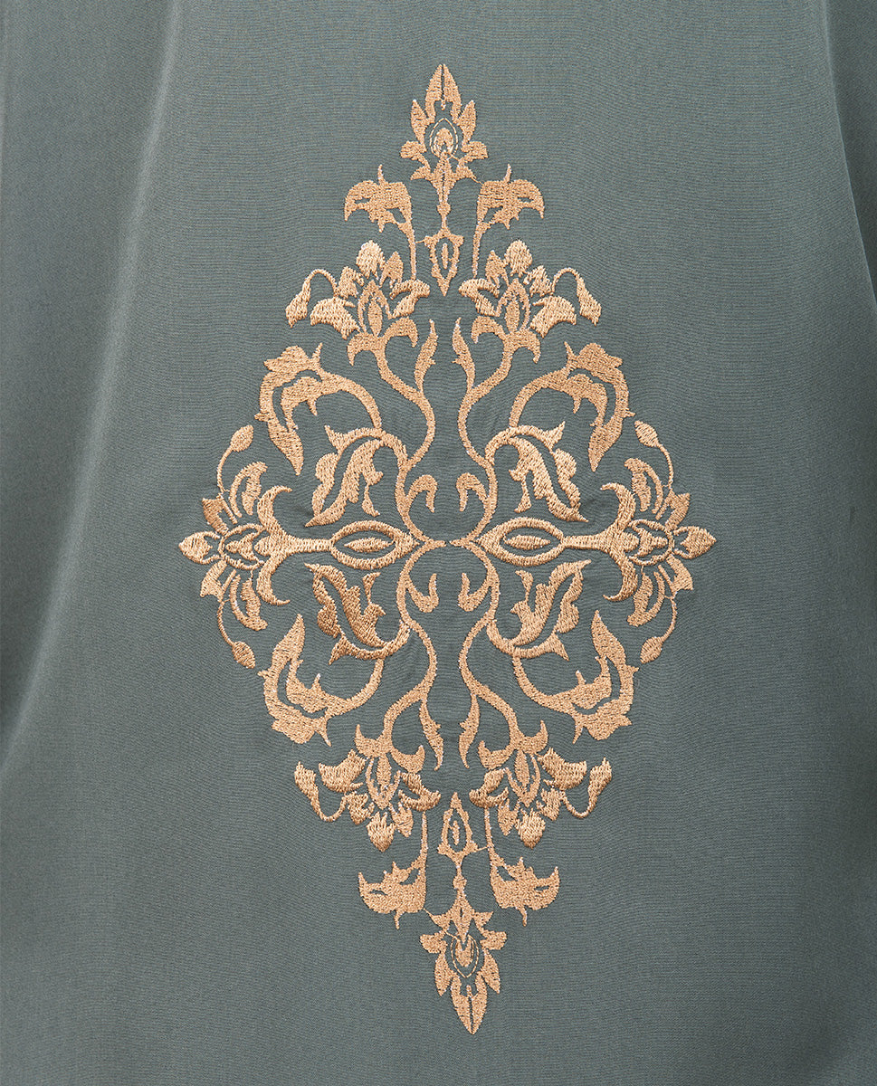 Green & Gold Embroidery Midi