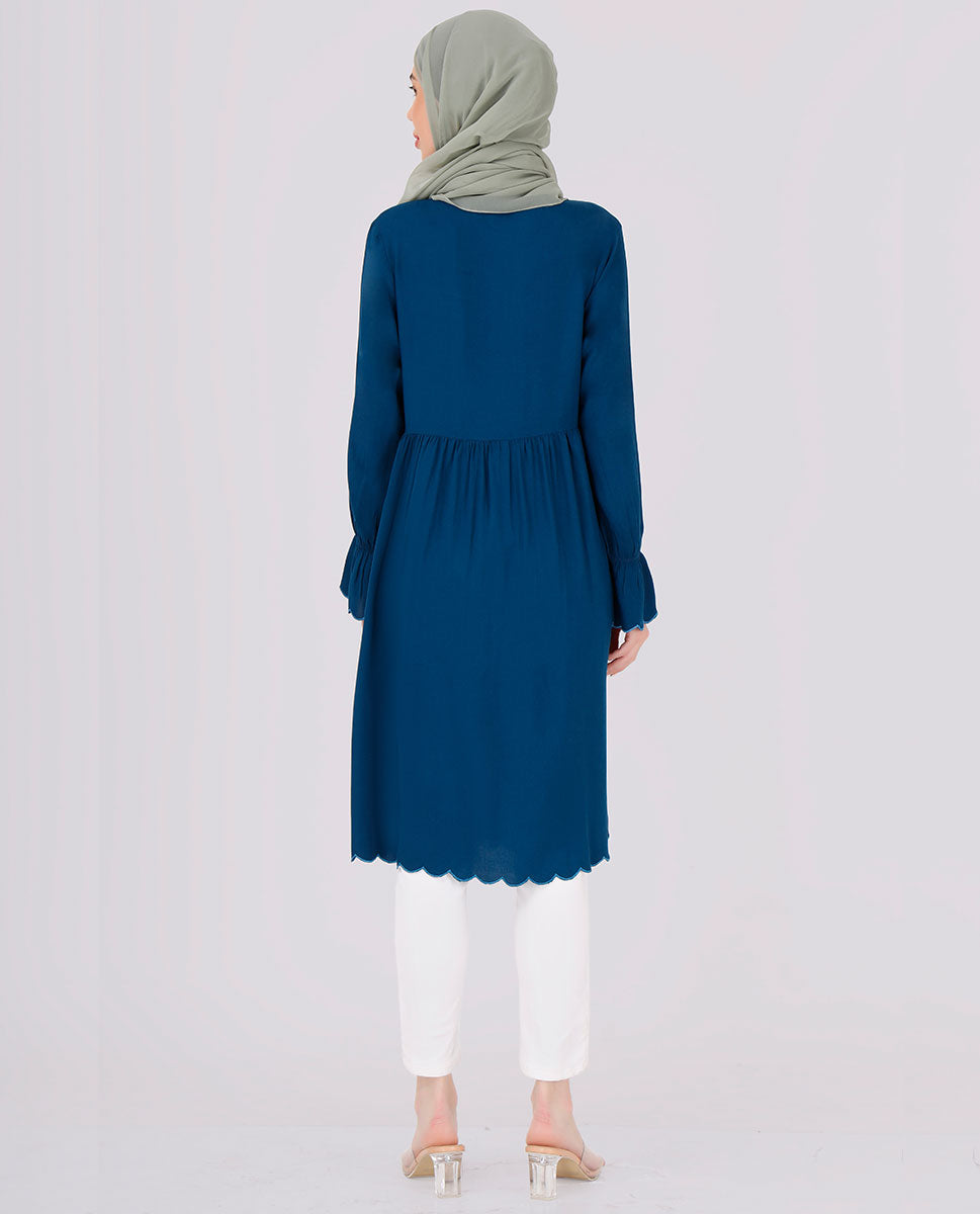 Teal Blue Cut Work Embroidery Top