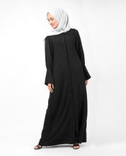 Full Front Open Black Bell Sleeve Abaya