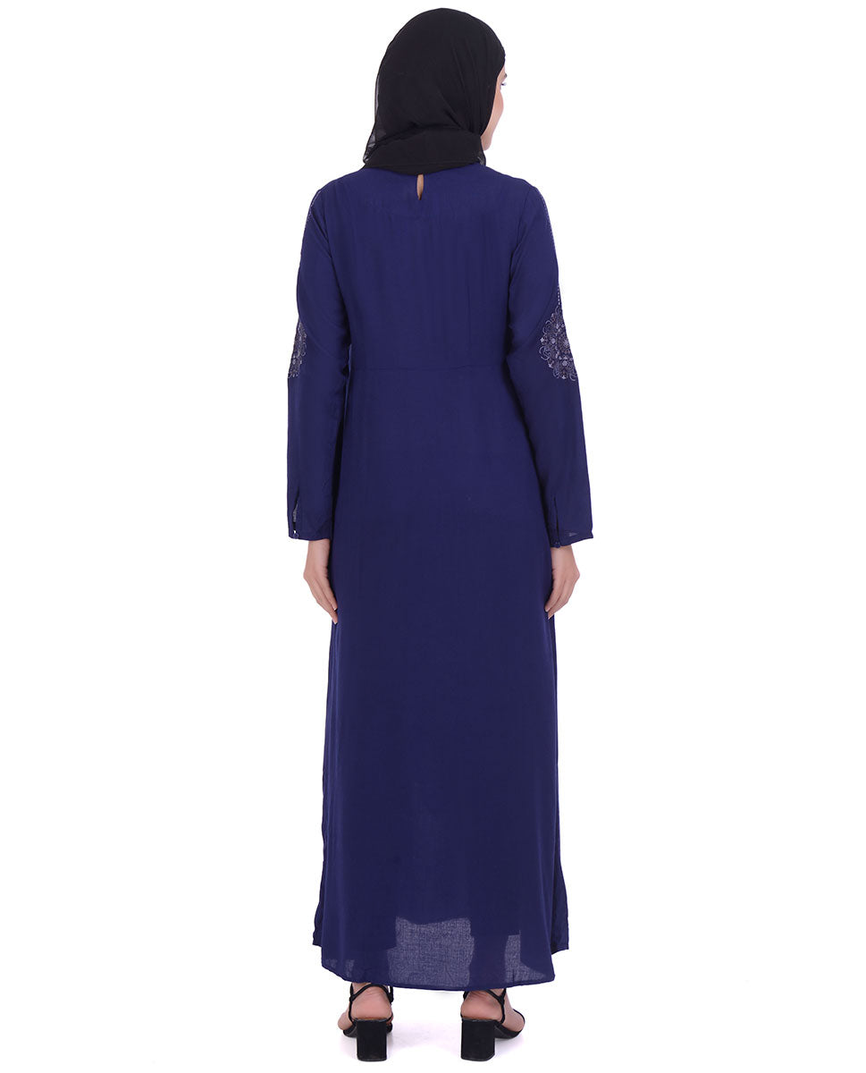 Navy With Off White Embroidery Abaya