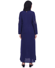 Navy With Off White Embroidery Abaya