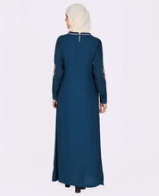 Frilled Neck Floral Emboidery Teal Abaya