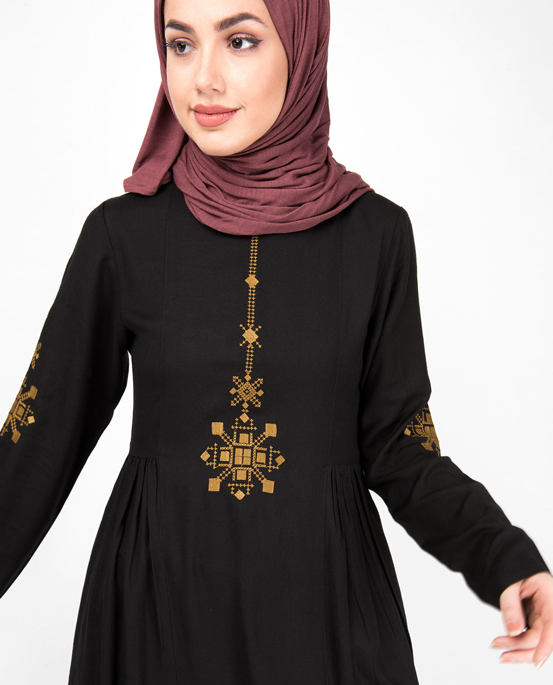 Midnight Black Gold Embroidery Abaya