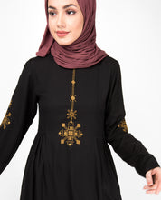Midnight Black Gold Embroidery Abaya