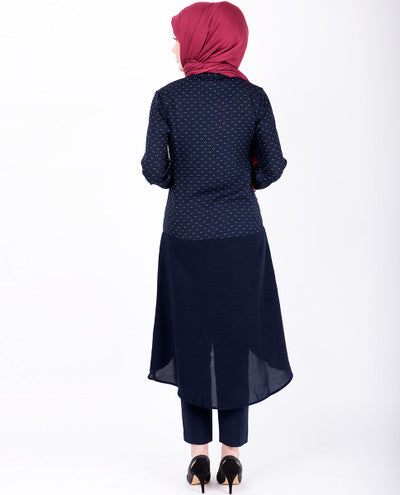 Navy Printed High Low Shirt Dress