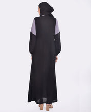 Black And Lilac Contrast Embroidered Jilbab