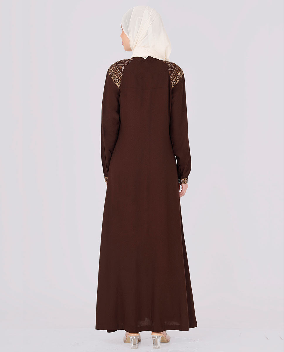 Coffee Brown Embroidered Abaya