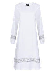 White Motif Print Midi