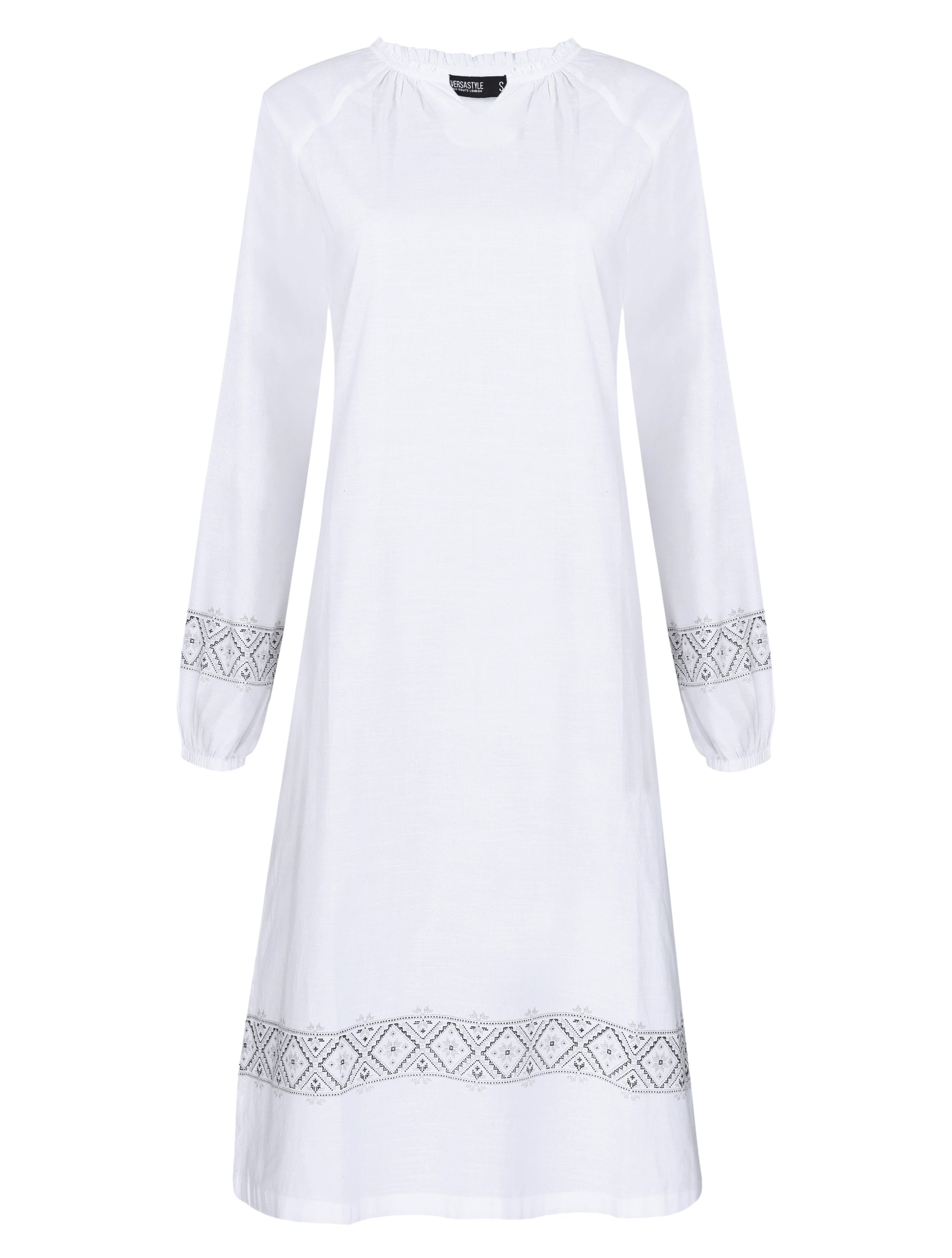 White Motif Print Midi