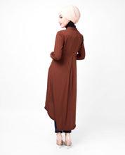 Rust Mandarin Collar High Low Midi Dress