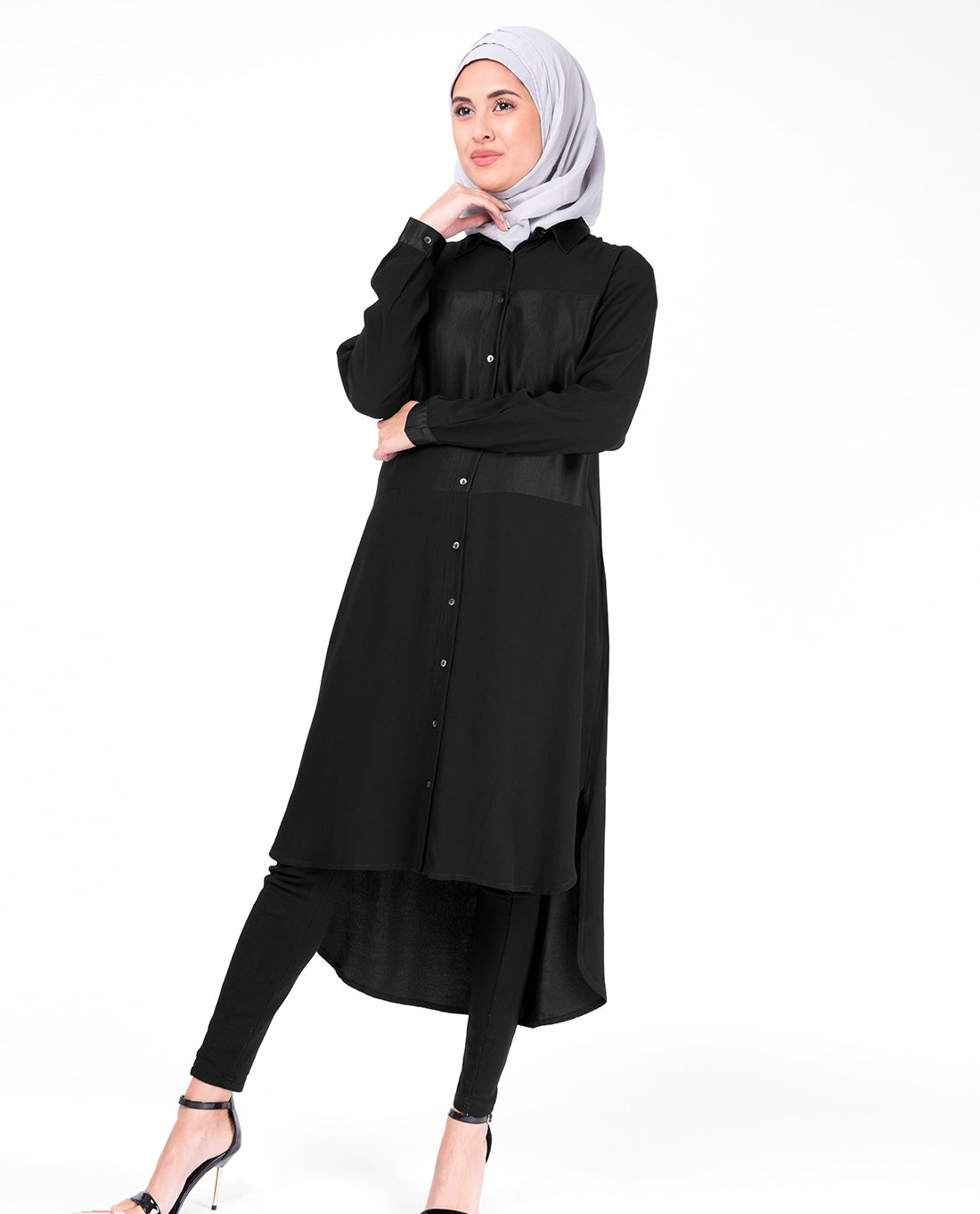 Sumo Satin Black Shirt Dress