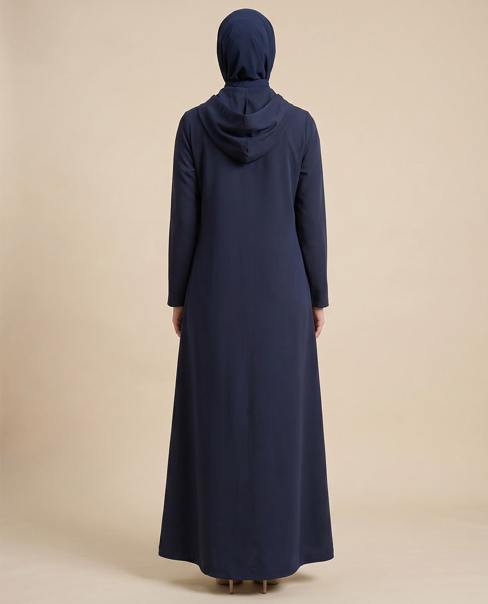 Navy Blue Sporty Hooded Abaya