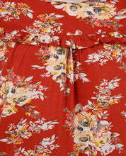 Puffed shoulder floral print abaya - Rust