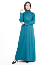 Deep Teal Fabric Button Abaya