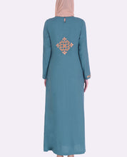 Teal With Gold Embroidery Abaya