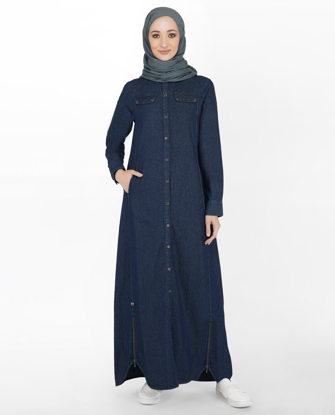 Blue & Maroon Full Front Open Jilbab