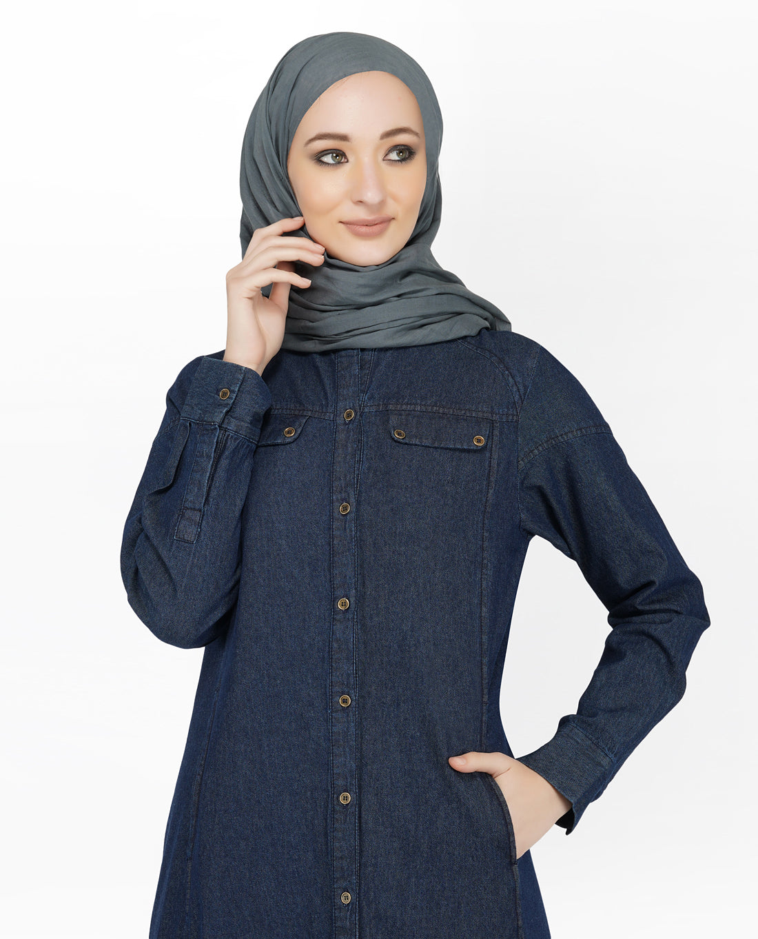 Blue & Maroon Full Front Open Jilbab