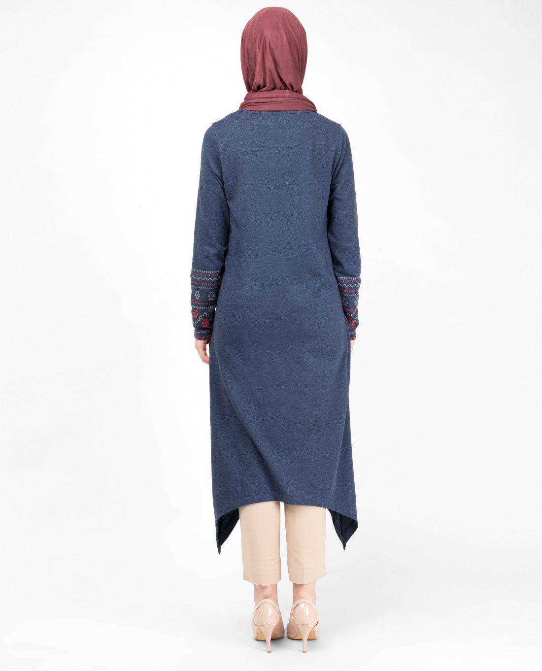 Blue Melange Embroidery Modest Top