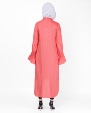 Coral Smocked Sleeved Midi Dress