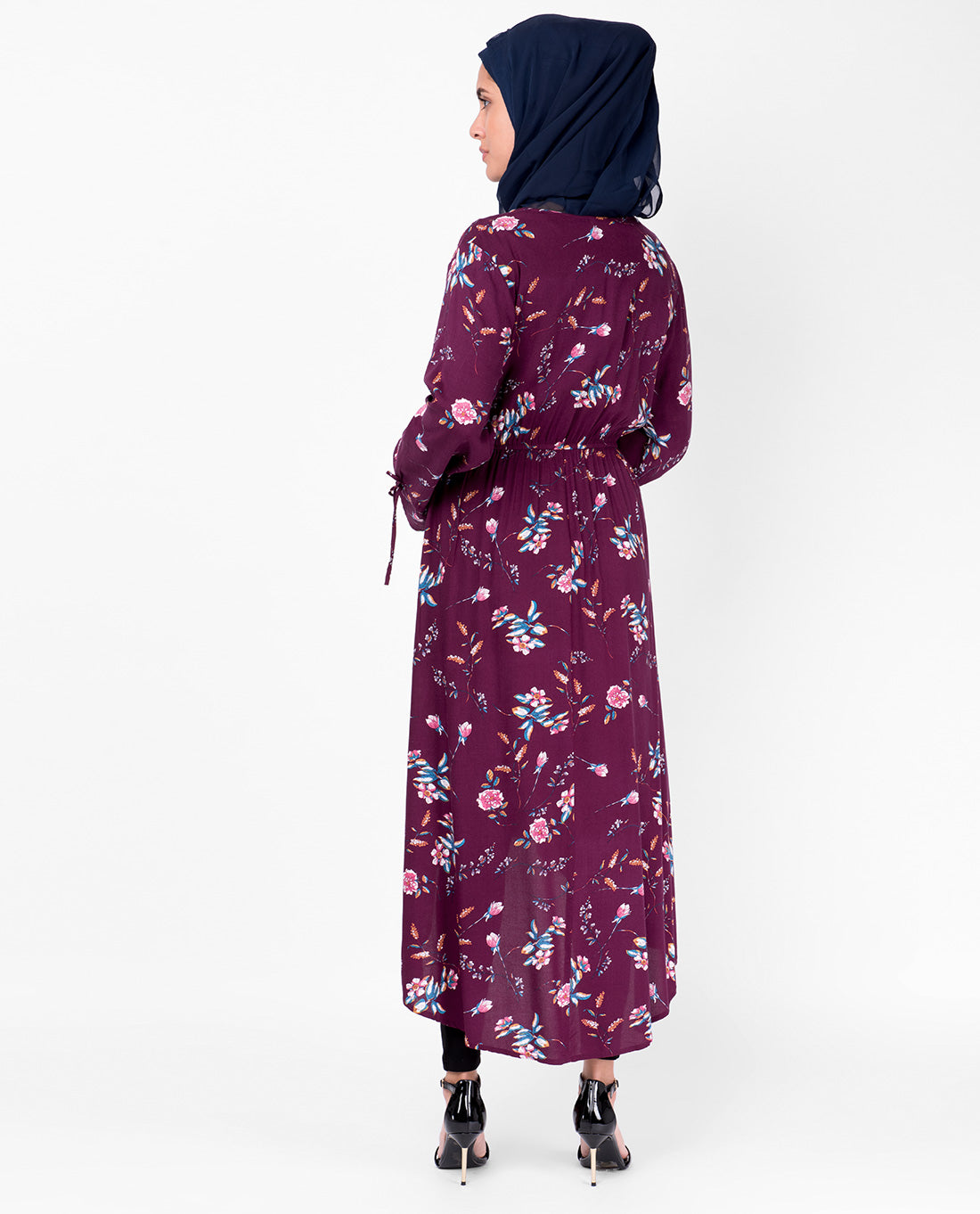 Floral Maroon Gathered Midi