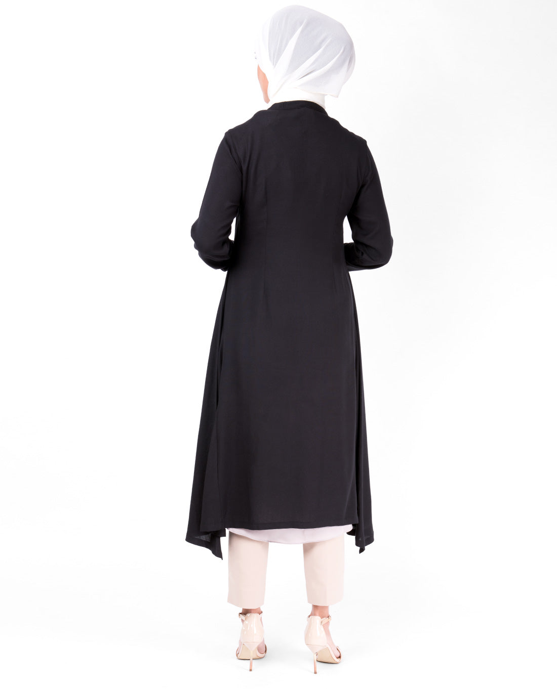 Black Mandarin Collar Embroidery Midi