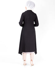 Black Mandarin Collar Embroidery Midi