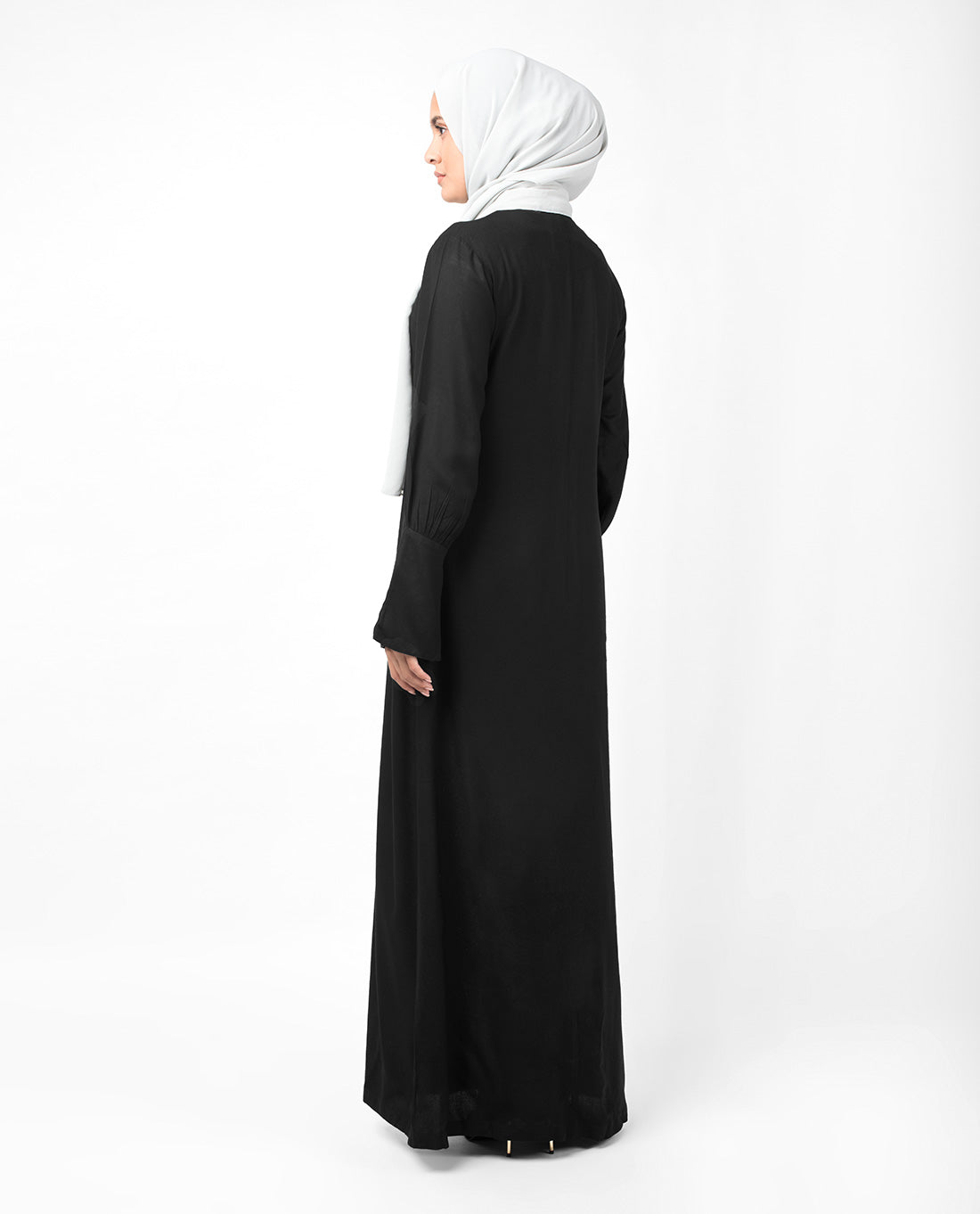 Full Front Open Black Bell Sleeve Abaya