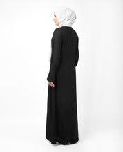 Full Front Open Black Bell Sleeve Abaya