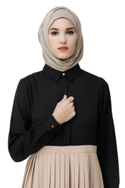 Black & Sand Pleated Skirt Abaya