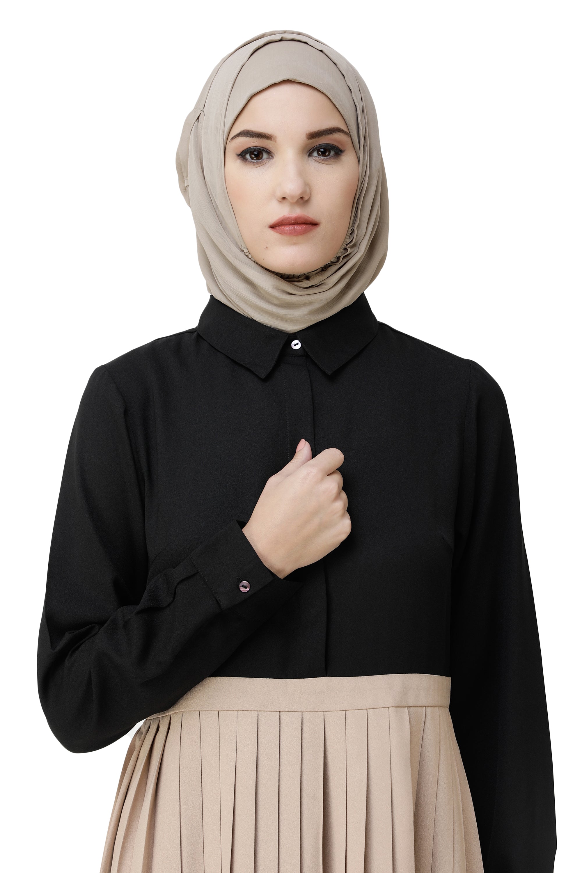 Black & Sand Pleated Skirt Abaya