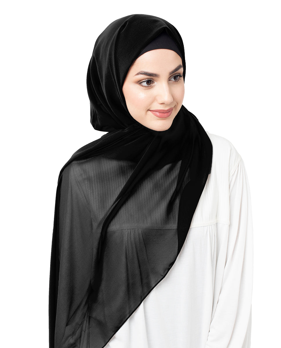 Jet Black Poly Georgette Scarf