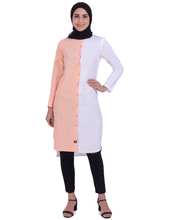 White & Pink Colour Block Shirt Dress