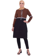 Brown Colour Block Hoody Top