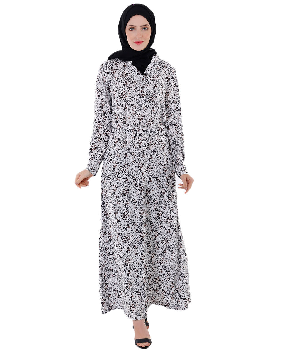 White All Over Print Abaya