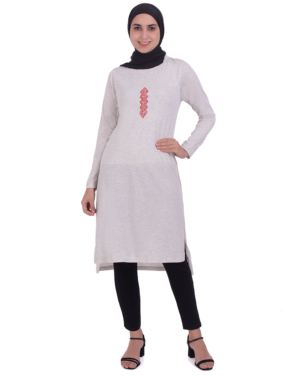 Grey With Red Print Jersey T-Shirt Dress
