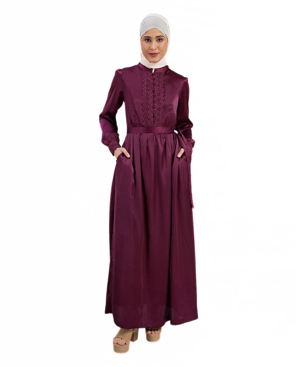 Royal Maroon Laced Maxi Dress