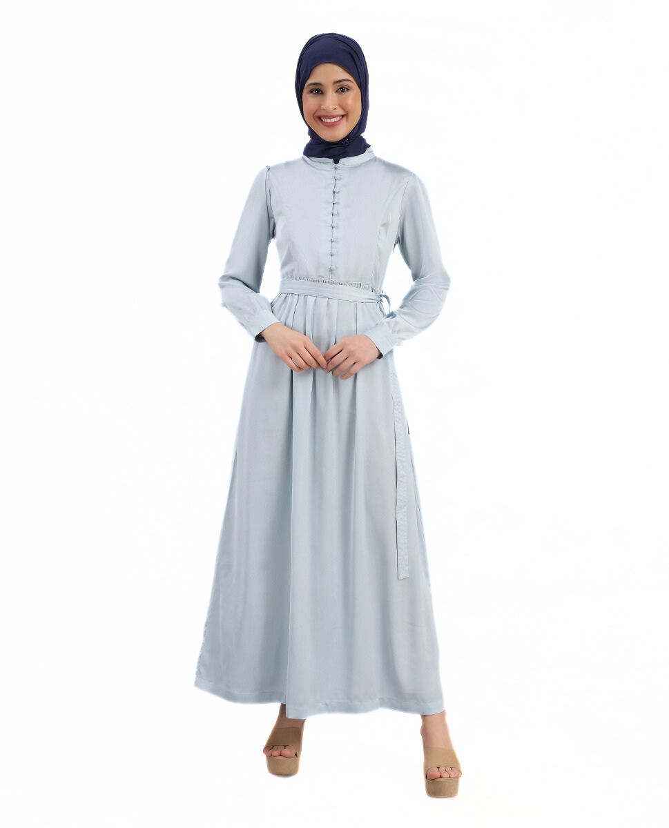 Blue Pearl Flared Satin Maxi Dress