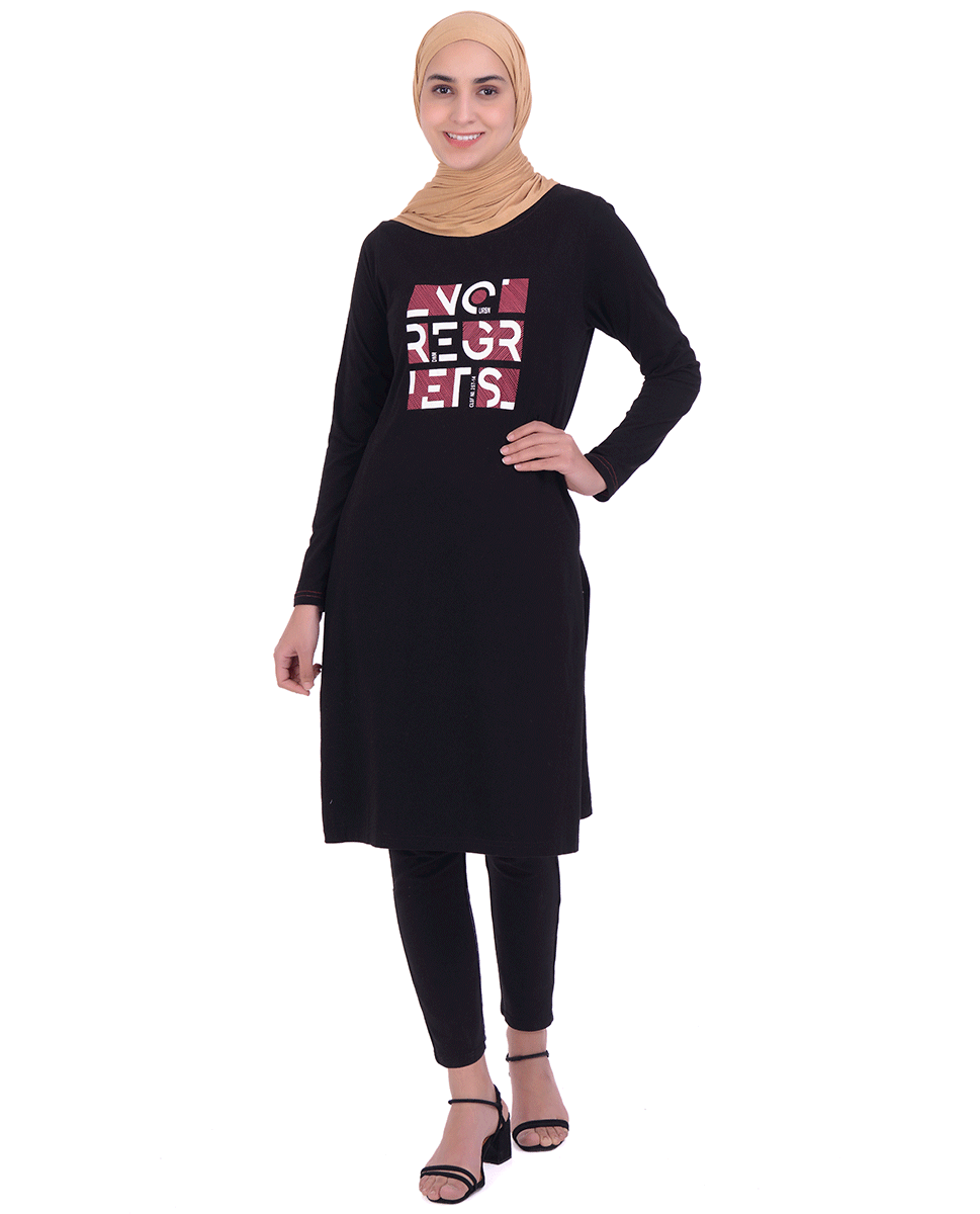 Black Print Jersey T-Shirt Dress