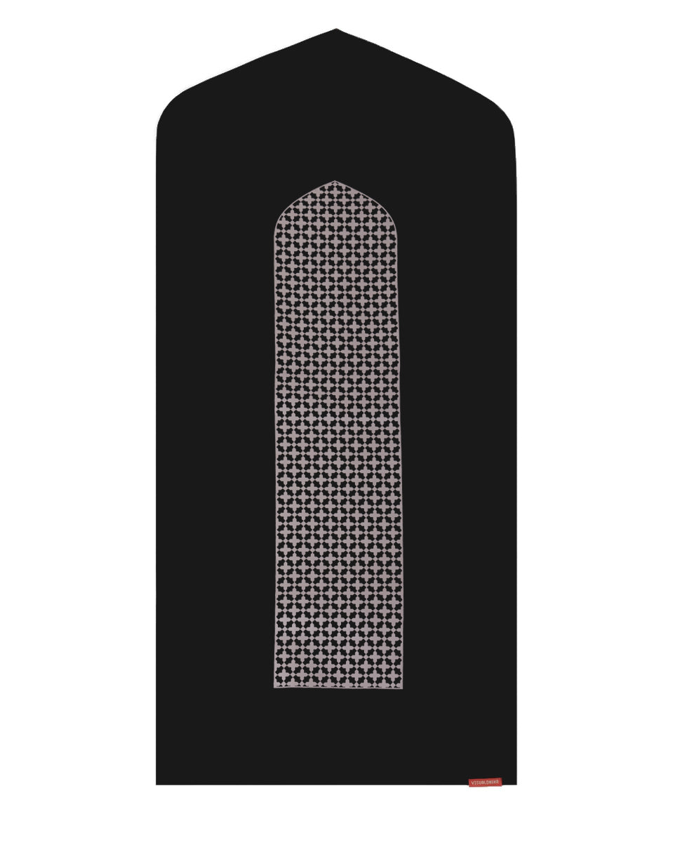 Black Mashrabiya Arch Shaped Prayer Mat Rug
