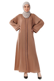 Brown Front Open Embellished Strip Abaya