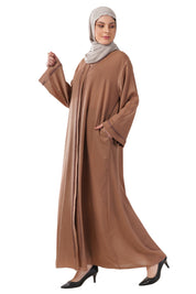 Brown Front Open Embellished Strip Abaya