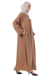 Brown Front Open Embellished Strip Abaya