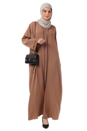 Brown Front Open Embellished Strip Abaya