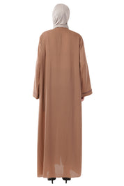 Brown Front Open Embellished Strip Abaya