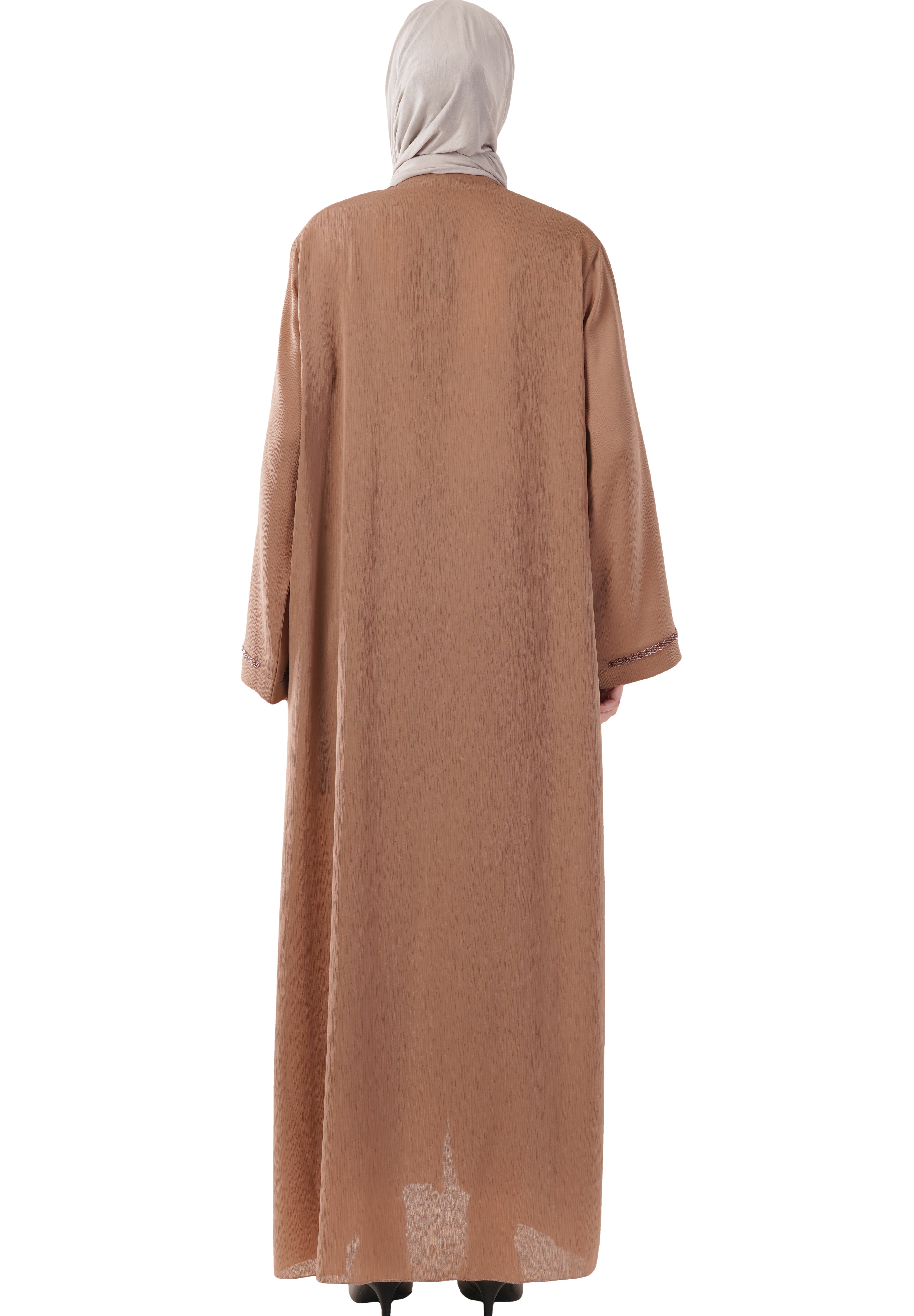 Brown Front Open Embellished Strip Abaya