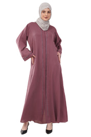 Purple Front Open Embellished Strip Abaya