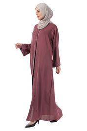 Purple Front Open Embellished Strip Abaya